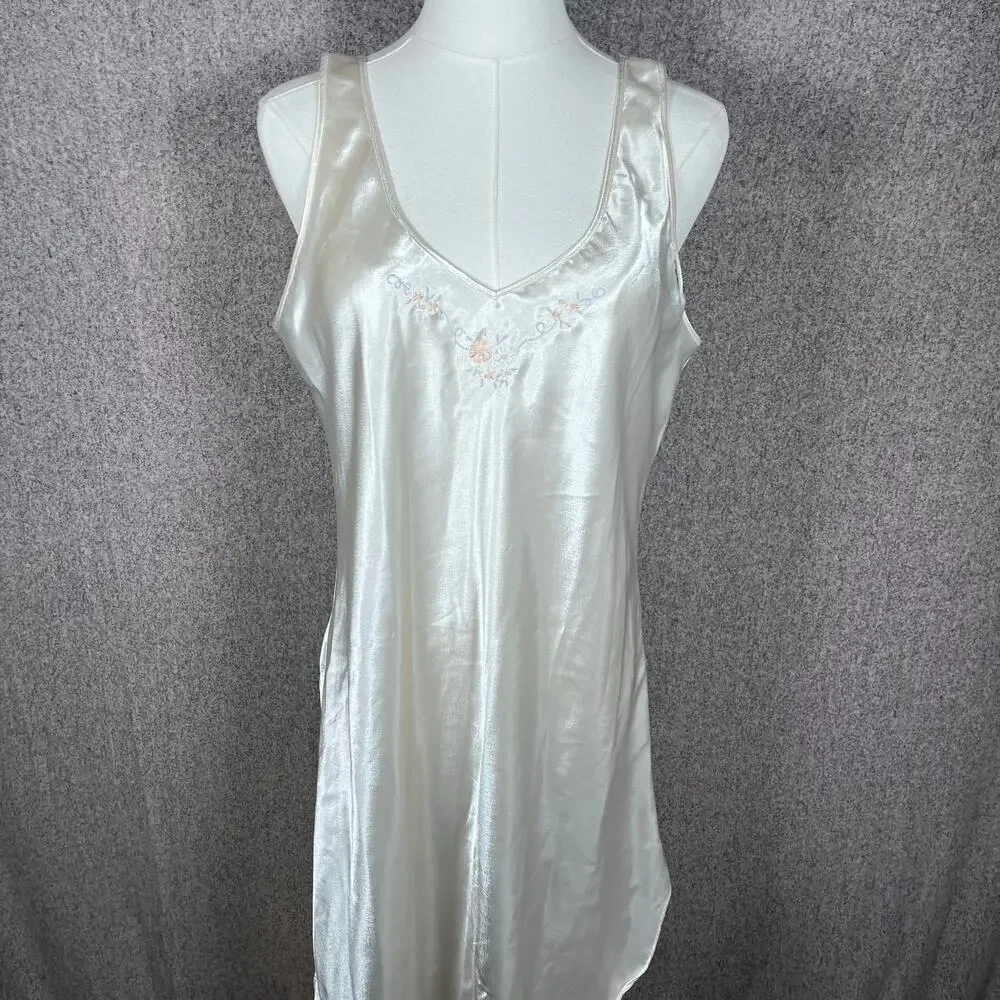 VTG Dainty Coquette Faux Silk Slip Dress Night Gown Erika Taylor Women's Size L